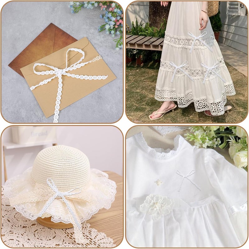 Ymapinc 10 Yards Vintage Cotton Thin Lace Ribbon, 0.4inch Wide White Cotton Crochet Lace Trim Soft Ribbon for Bridal Wedding Bridal Handmade Scrapbook Supplies - Image 5